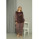 Moda Çizgi Welsoft Polar Kadın Büyük Beden Vizon Pijama Takımı 808046