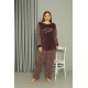 Moda Çizgi Welsoft Polar Kadın Büyük Beden Vizon Pijama Takımı 808046