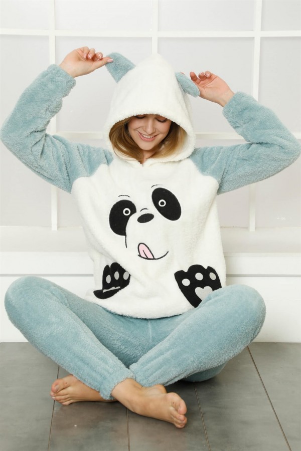 moda çizgi Welsoft Polar Peluş Kadın Pijama Takımı 818111