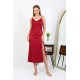 Moda Çizgi Yırtmaçlı Uzun Saten Gecelik Bordo 7410