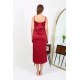 Moda Çizgi Yırtmaçlı Uzun Saten Gecelik Bordo 7410