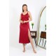 Moda Çizgi Yırtmaçlı Uzun Saten Gecelik Bordo 7410
