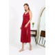 Moda Çizgi Yırtmaçlı Uzun Saten Gecelik Bordo 7410