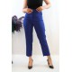 Moda Çizgi Yüksek Bel Pantolon Saks