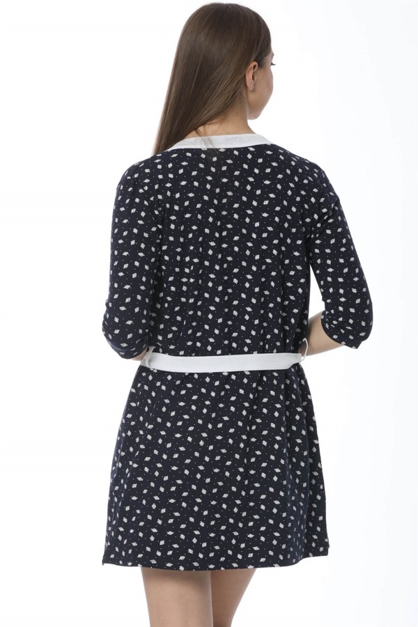 Moda Çizgi Bayan Laciver Beyaz Gecelik Sabahlık Takım 1109A