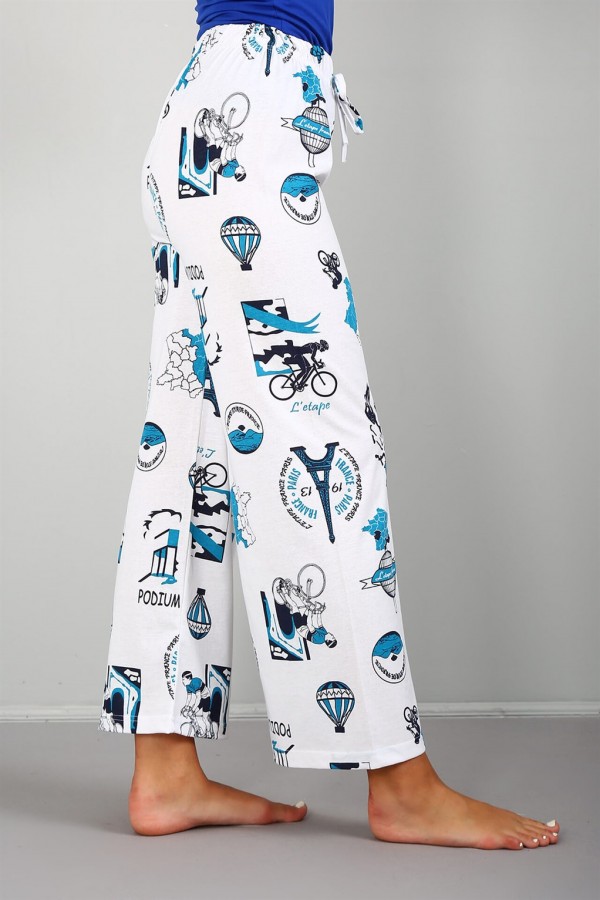 Moda Çizgi Bayan Penye Bol Paça Pantolon 210035
