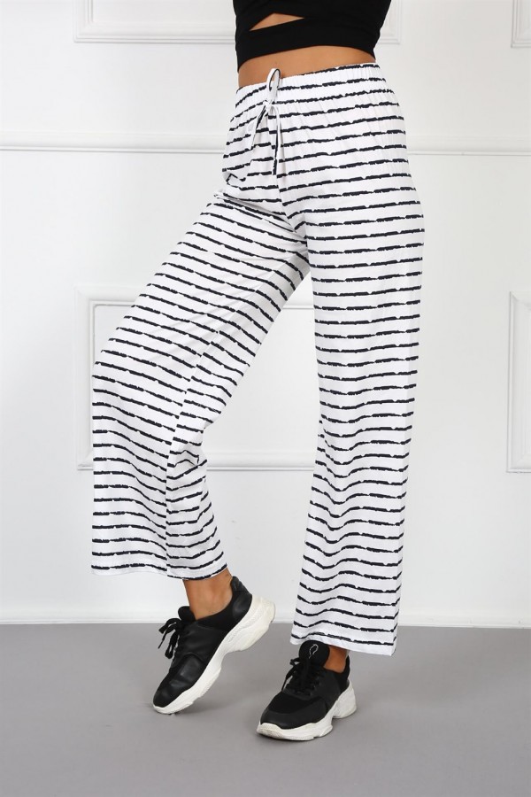 Moda Çizgi Bayan Penye Bol Paça Pantolon 210037