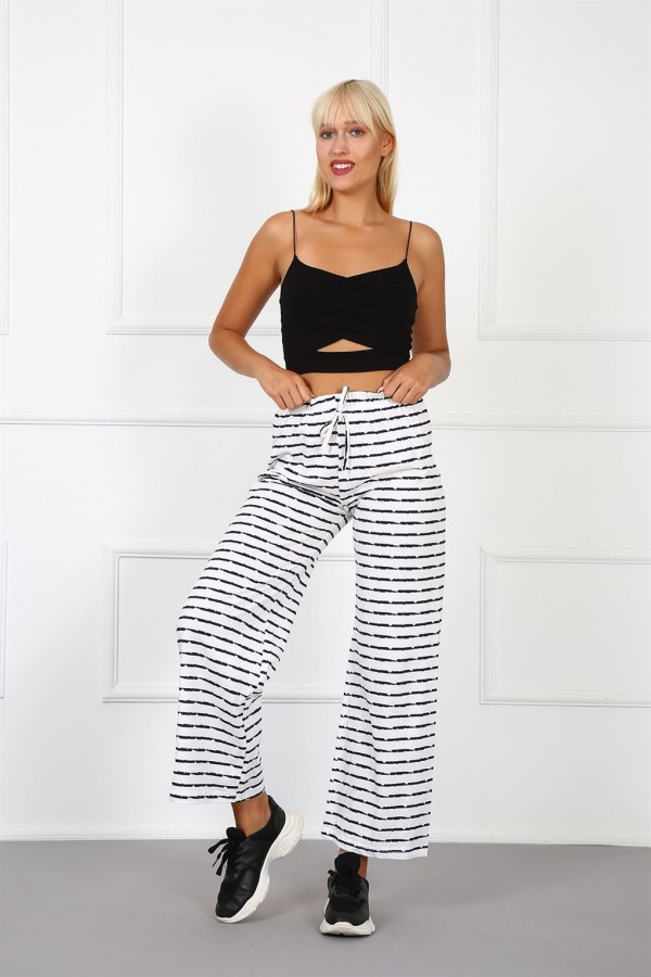 Moda Çizgi Bayan Penye Bol Paça Pantolon 210037