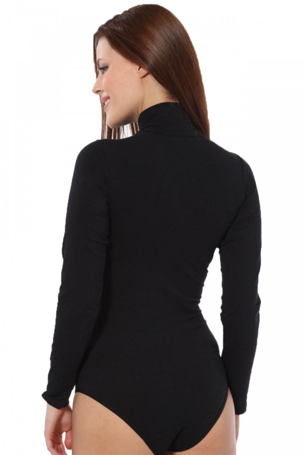Moda Çizgi Bayan Uzun Kol  Boğazlı Çıtçıtlı Body 260