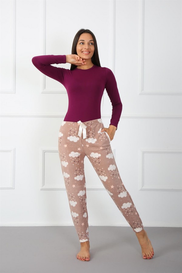 Moda Çizgi Bayan Welsoft Polar Tek Alt Pijama 210051