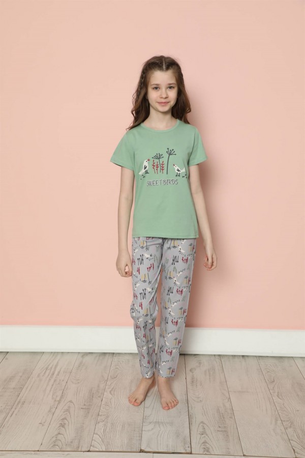 Moda Çizgi Çocuk Pamuk Kısa Kollu Pijama Takımı 20585Y