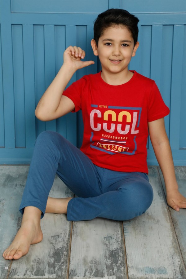 Moda Çizgi Çocuk Pamuk Kısa Kollu Pijama Takımı 20591K