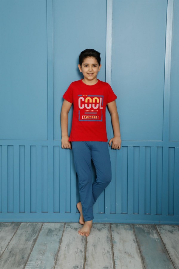 Moda Çizgi Çocuk Pamuk Kısa Kollu Pijama Takımı 20591K