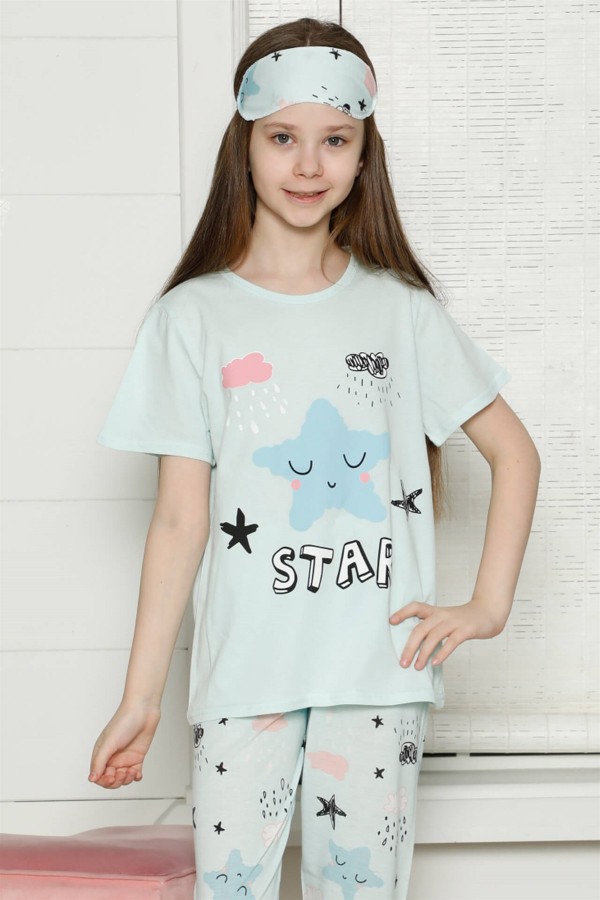 Moda Çizgi Çocuk Pamuk Kısa Kollu Pijama Takımı 4566