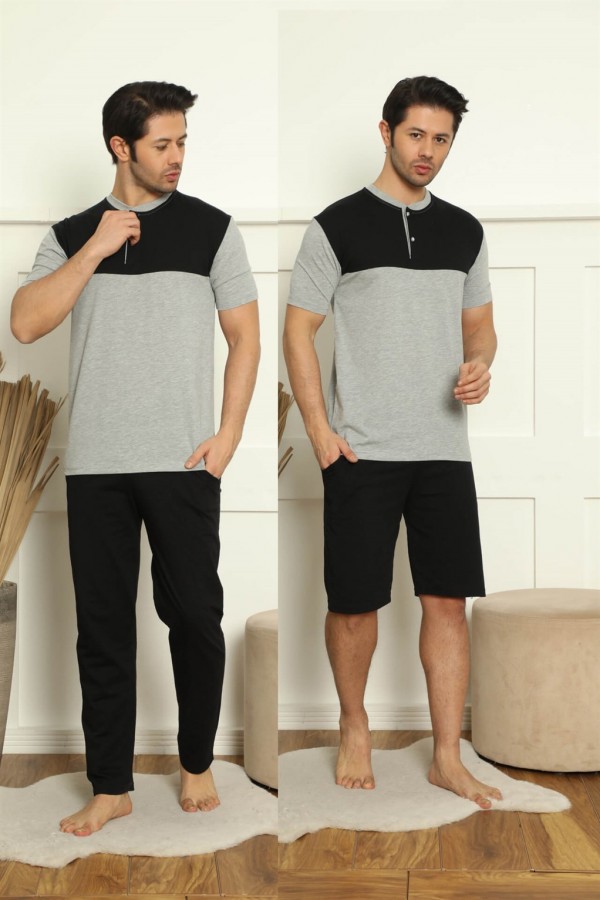 Moda Çizgi Erkek %100 Pamuk Cepli 3'lü Pijama Takımı 6778