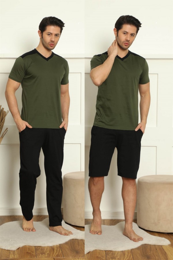 Moda Çizgi Erkek %100 Pamuk Cepli 3'lü Pijama Takımı 6780