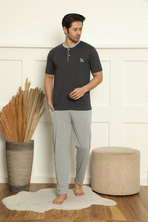 Moda Çizgi Erkek %100 Pamuk Cepli 3'lü Pijama Takımı 6783