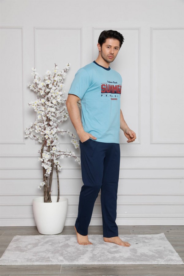 Moda Çizgi Erkek %100 Pamuk Cepli Kısa Kollu Pijama Takımı 6744
