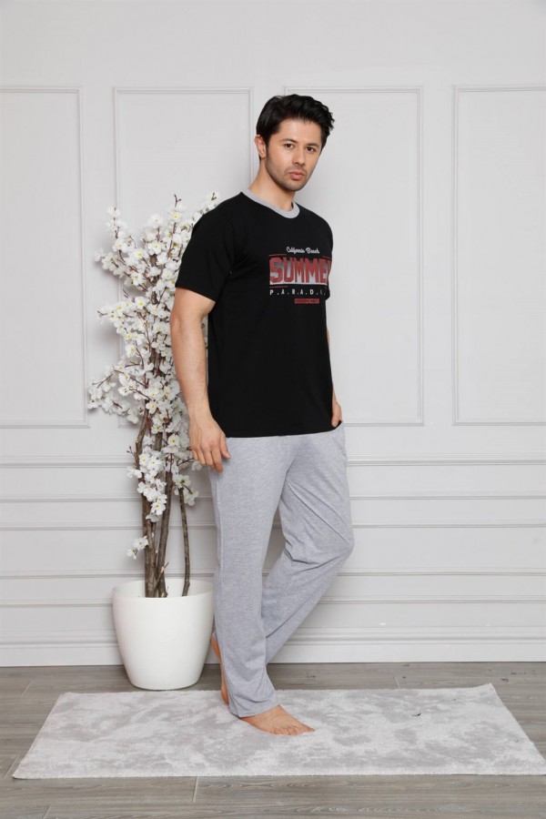 Moda Çizgi Erkek %100 Pamuk Cepli Kısa Kollu Pijama Takımı 6745