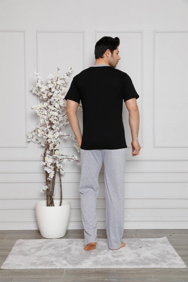 Moda Çizgi Erkek %100 Pamuk Cepli Kısa Kollu Pijama Takımı 6745