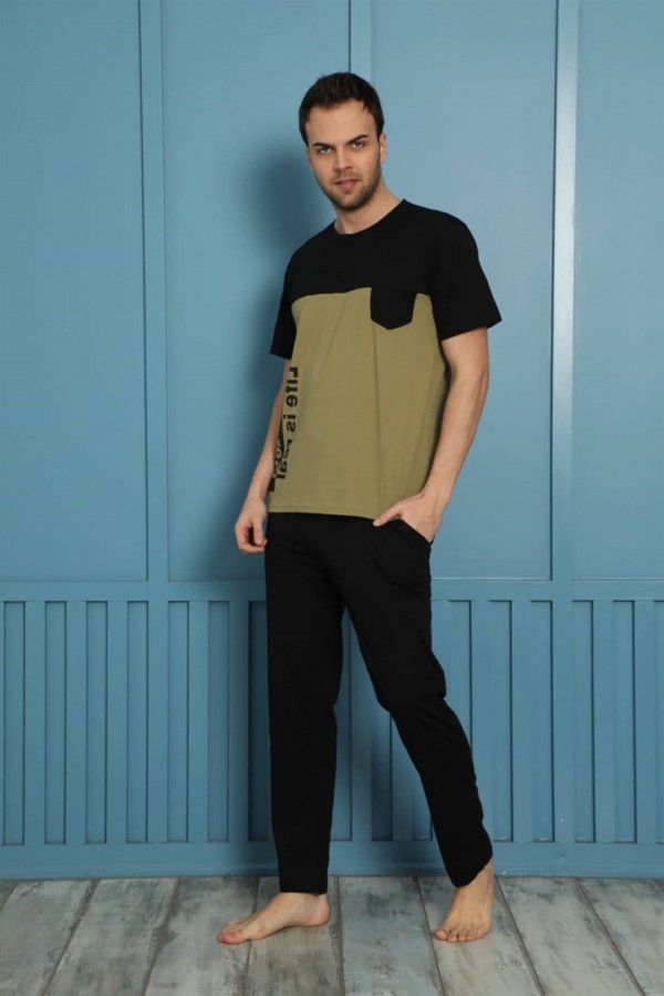 Moda Çizgi Erkek %100 Pamuk Cepli Pijama Takımı 20510Y