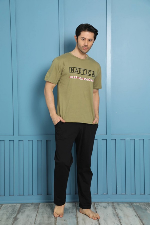 Moda Çizgi Erkek %100 Pamuk Cepli Pijama Takımı 20576H