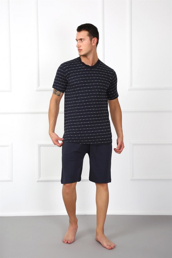 Moda Çizgi Erkek %100 Pamuk Cepli Şortlu Pijama Takım 6791