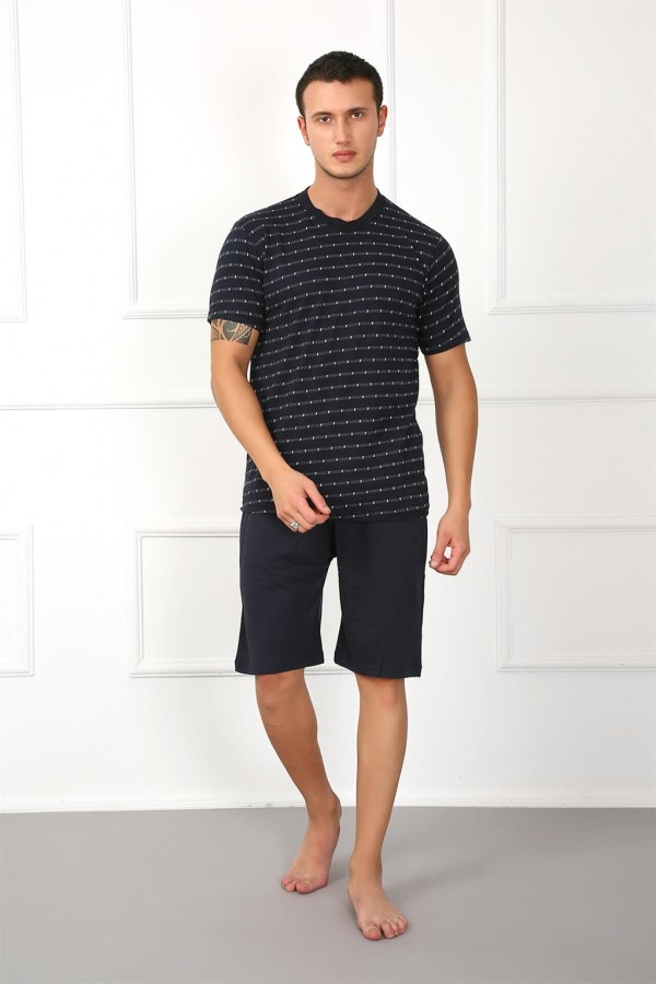 Moda Çizgi Erkek %100 Pamuk Cepli Şortlu Pijama Takım 6791