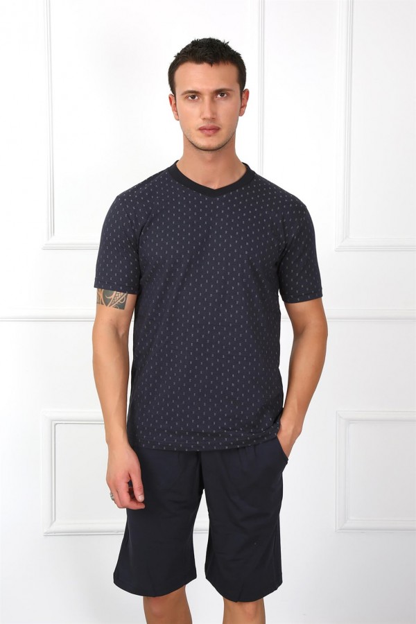 Moda Çizgi Erkek %100 Pamuk Cepli Şortlu Pijama Takım 6792