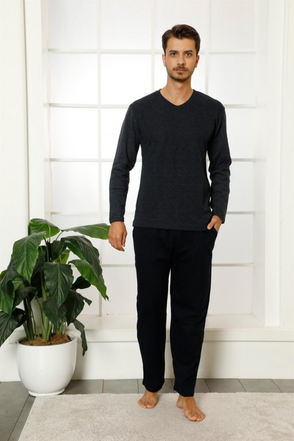 Moda Çizgi Erkek %100 Pamuk Cepli Uzun Kollu Pijama Takımı 6763