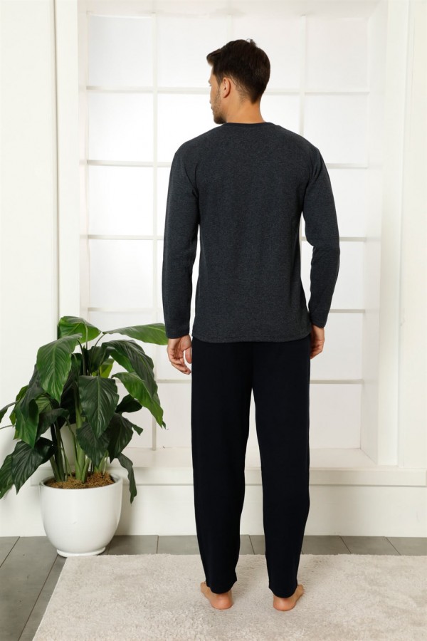 Moda Çizgi Erkek %100 Pamuk Cepli Uzun Kollu Pijama Takımı 6763