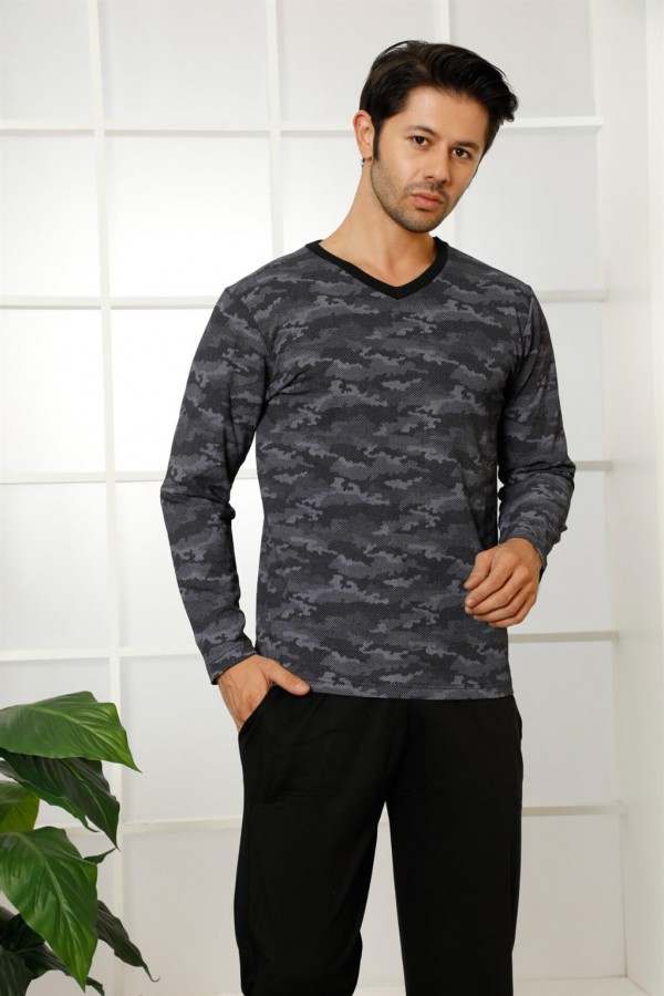 Erkek %100 Pamuk Cepli Uzun Kollu Pijama Takımı 6766