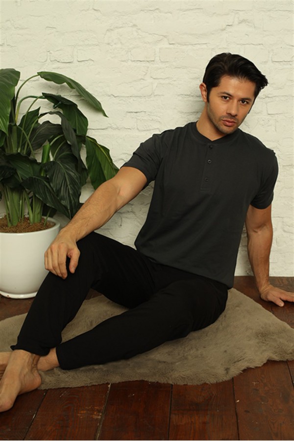 Moda Çizgi Erkek Antrasit 3'lü Pijama Takım 6824