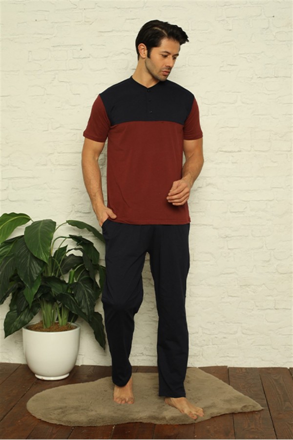 Moda Çizgi Erkek Bordo 3'lü Pijama Takım 6823