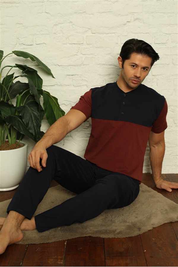 Moda Çizgi Erkek Bordo 3'lü Pijama Takım 6823