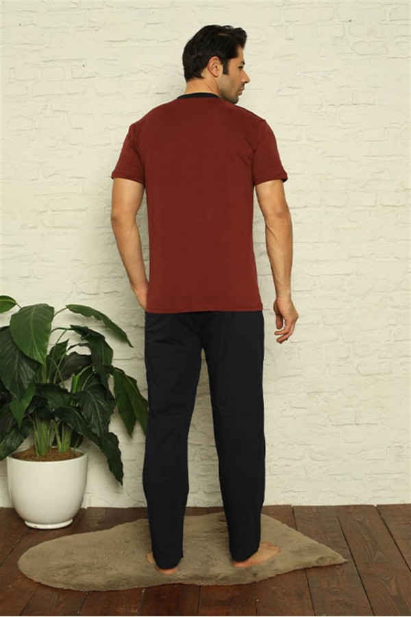 Moda Çizgi Erkek Bordo 3'lü Pijama Takım 6823