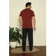 Moda Çizgi Erkek Bordo 3'lü Pijama Takım 6823