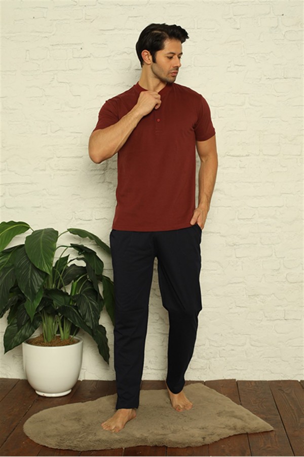 Moda Çizgi Erkek Bordo 3'lü Pijama Takım 6824