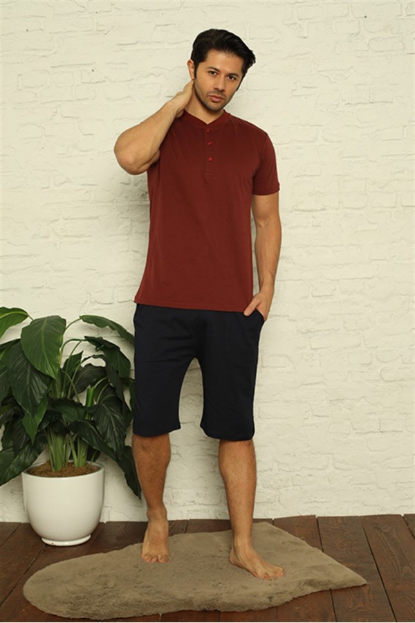Moda Çizgi Erkek Bordo 3'lü Pijama Takım 6824