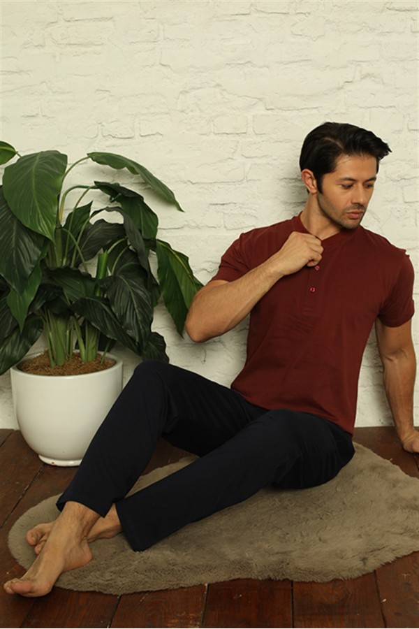 Moda Çizgi Erkek Bordo 3'lü Pijama Takım 6824