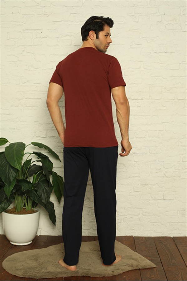 Moda Çizgi Erkek Bordo 3'lü Pijama Takım 6824