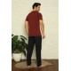 Moda Çizgi Erkek Bordo V Yaka 3'lü Pijama Takım 6822