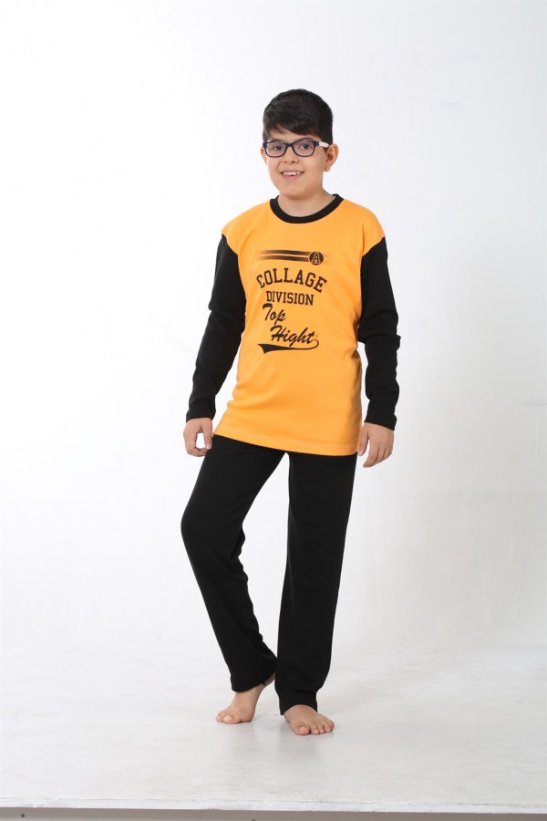 Moda Çizgi Erkek Çocuk Bej Penye Pijama Takım 4508