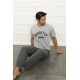 Moda Çizgi Erkek Gri Penye Pijama Takım 20371