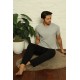 Moda Çizgi Erkek Gri V Yaka 3'lü Pijama Takım 6822