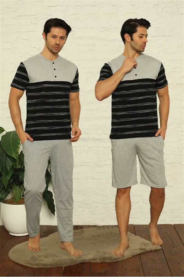 Moda Çizgi Erkek Lacivert 3'lü Pijama Takım 6823