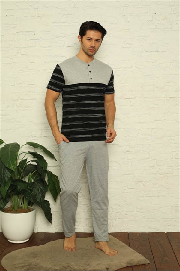 Moda Çizgi Erkek Lacivert 3'lü Pijama Takım 6823