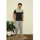 Moda Çizgi Erkek Lacivert 3'lü Pijama Takım 6823