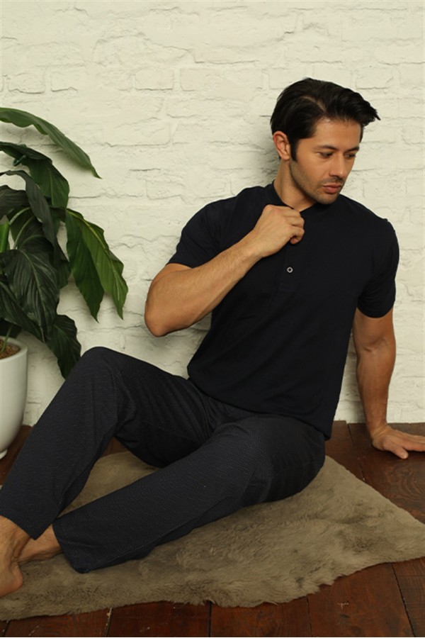 Moda Çizgi Erkek Lacivert 3'lü Pijama Takım 6824