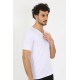 moda çizgi Erkek Likralı V Yaka Beyaz T-Shirt 65700